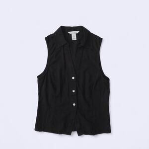 Black linen sleeveless button up front
